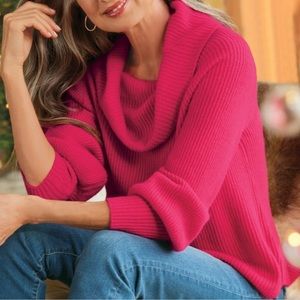 Soft Surroundings Calanthe Cashmere Pullover sweater magenta pink ribbed knit